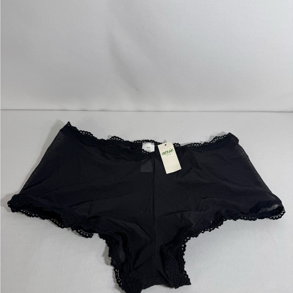 aerie Shear Black Lace-Trim Boyshorts